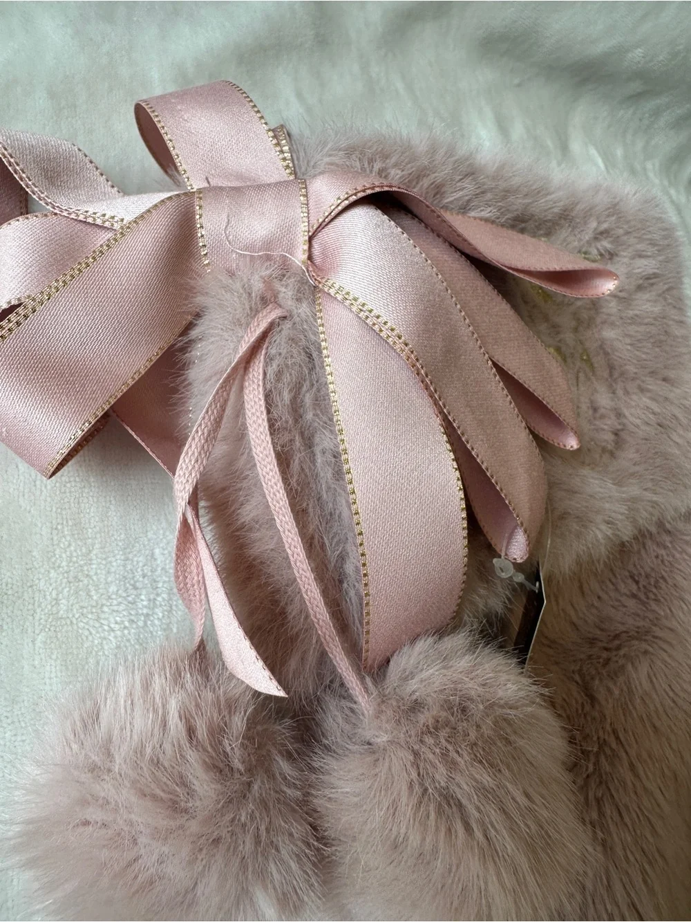 VICTORIA'S SECRET FAUX FUR CHRISTMAS STOCKING BLUSH PINK MAUVE GOLD TRIM NWT